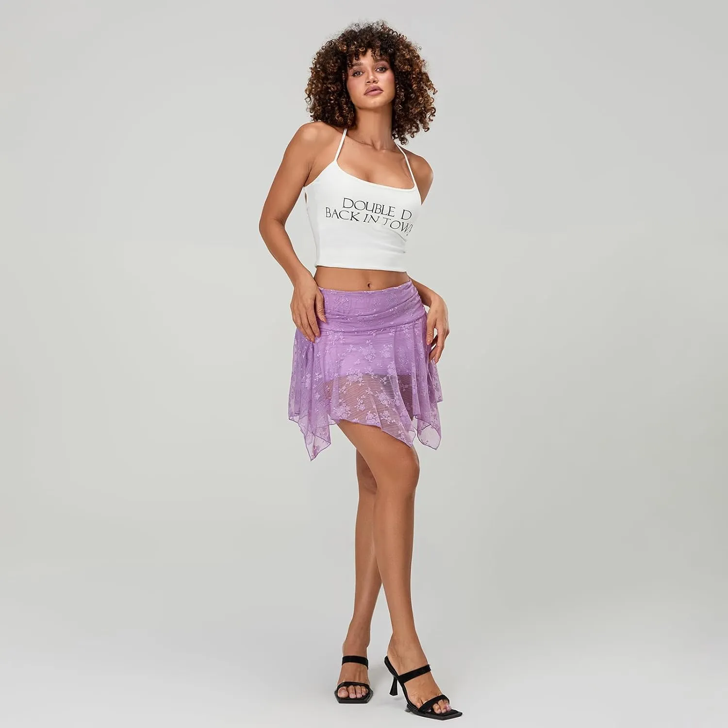 Women Y2k Lace Ruffled Half Slip Skirt Floral Low Rise Pleated Layered Flowy Mini Skirts Aesthetic Underskirt