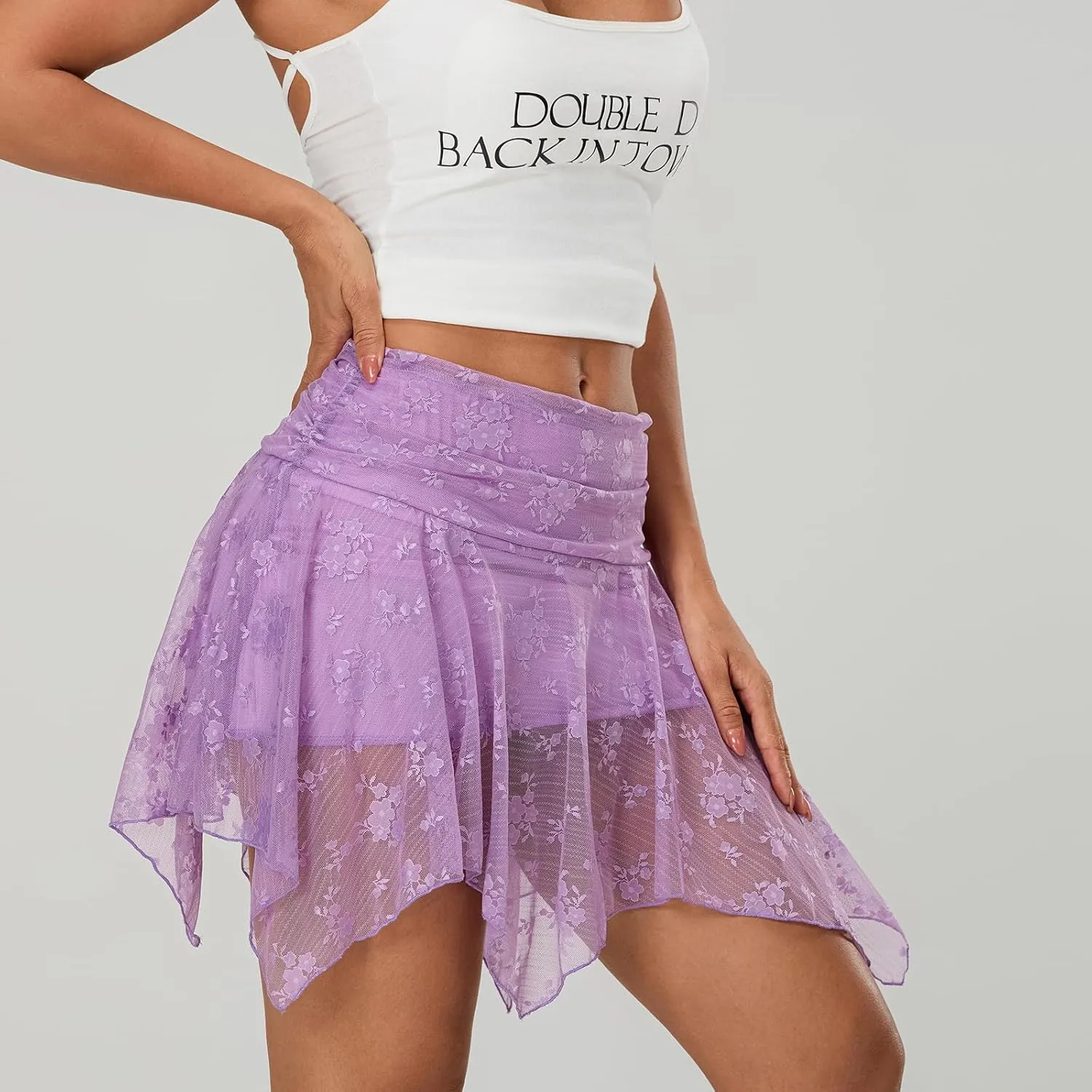 Women Y2k Lace Ruffled Half Slip Skirt Floral Low Rise Pleated Layered Flowy Mini Skirts Aesthetic Underskirt