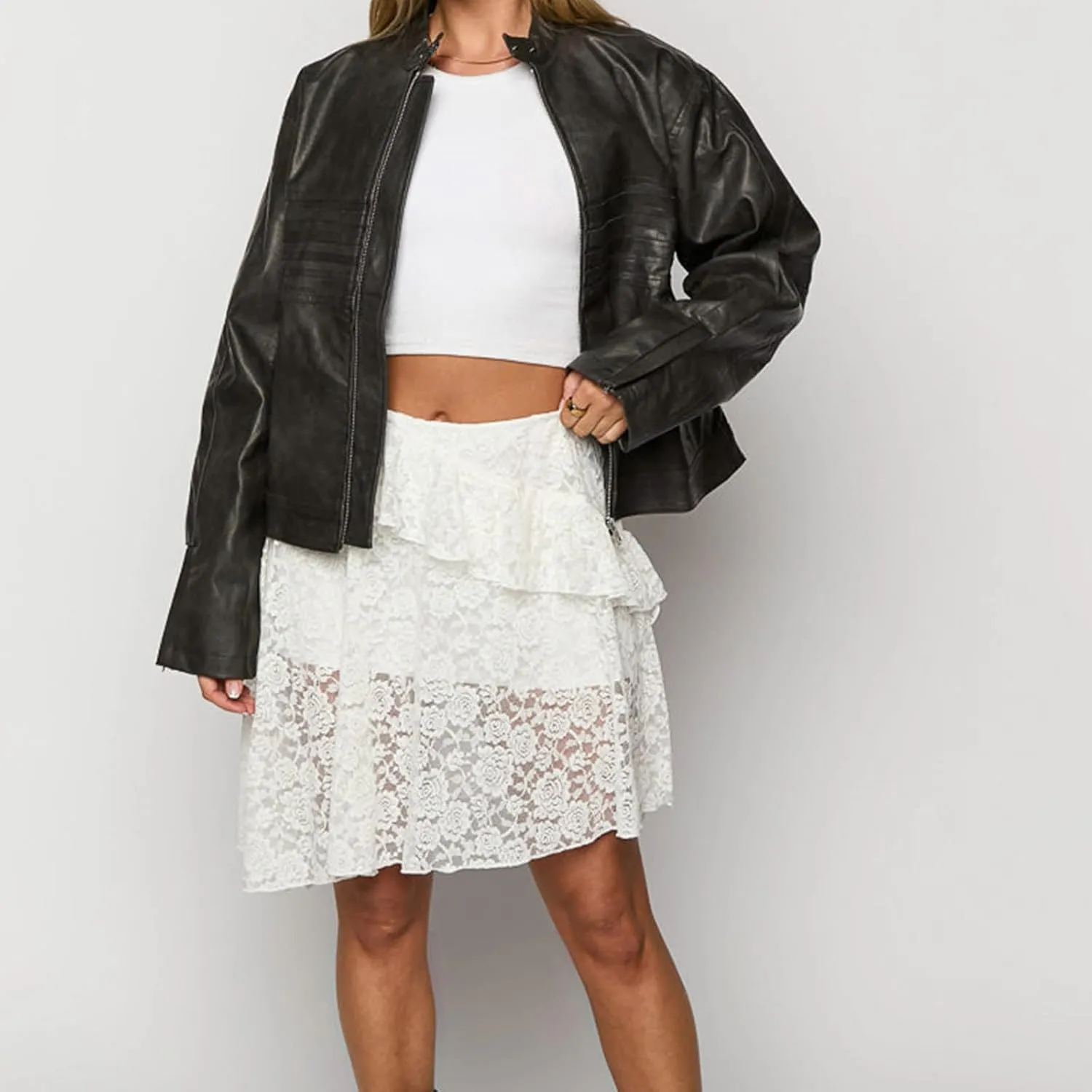 Women Y2k Lace Ruffled Half Slip Skirt Floral Low Rise Pleated Layered Flowy Mini Skirts Aesthetic Underskirt