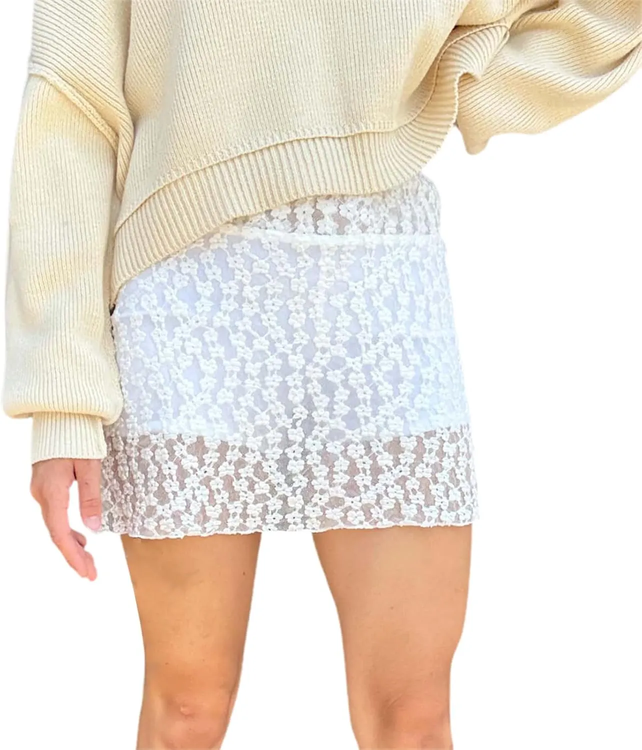 Women Y2k Lace Ruffled Half Slip Skirt Floral Low Rise Pleated Layered Flowy Mini Skirts Aesthetic Underskirt