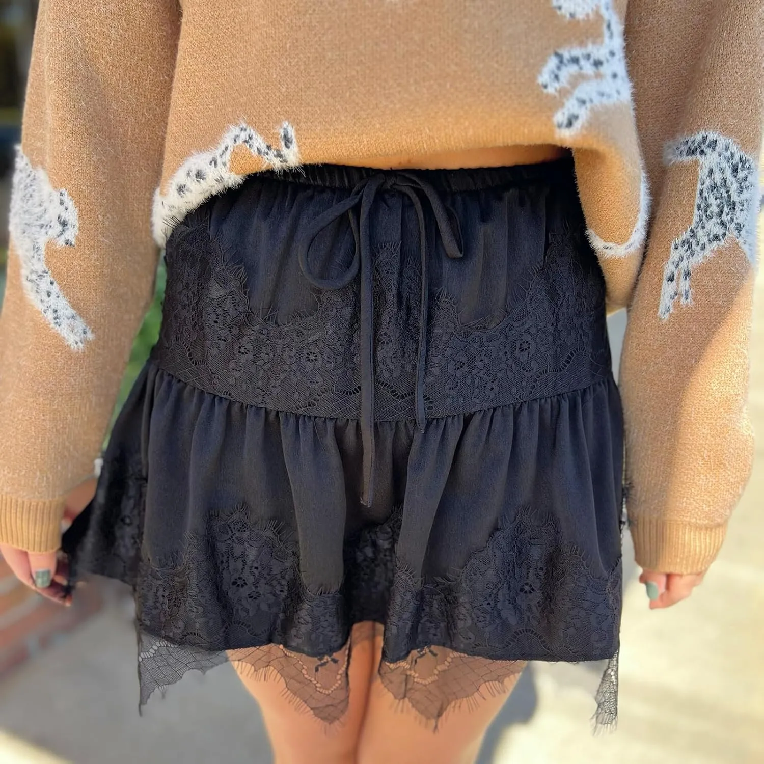 Women Y2k Lace Ruffled Half Slip Skirt Floral Low Rise Pleated Layered Flowy Mini Skirts Aesthetic Underskirt