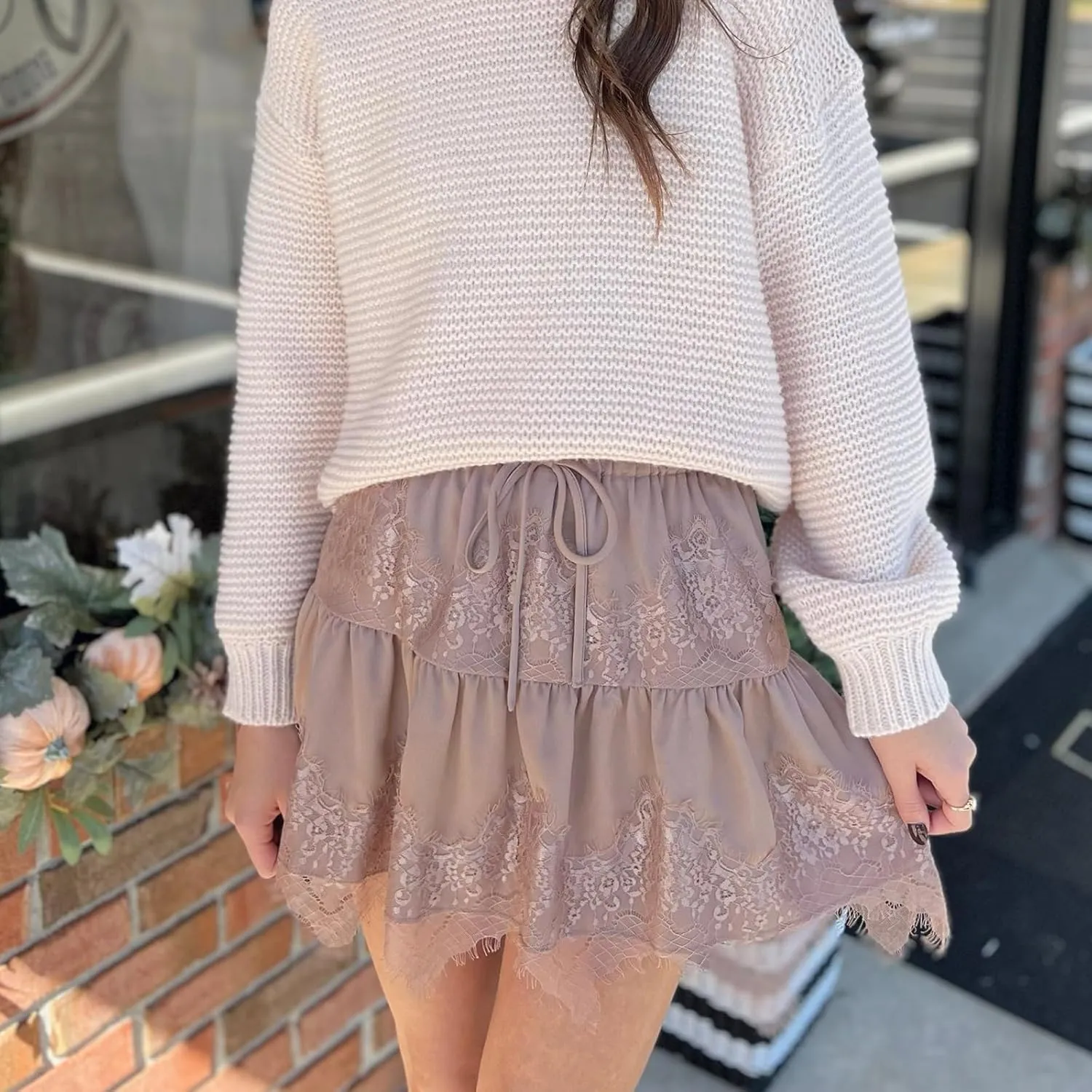 Women Y2k Lace Ruffled Half Slip Skirt Floral Low Rise Pleated Layered Flowy Mini Skirts Aesthetic Underskirt