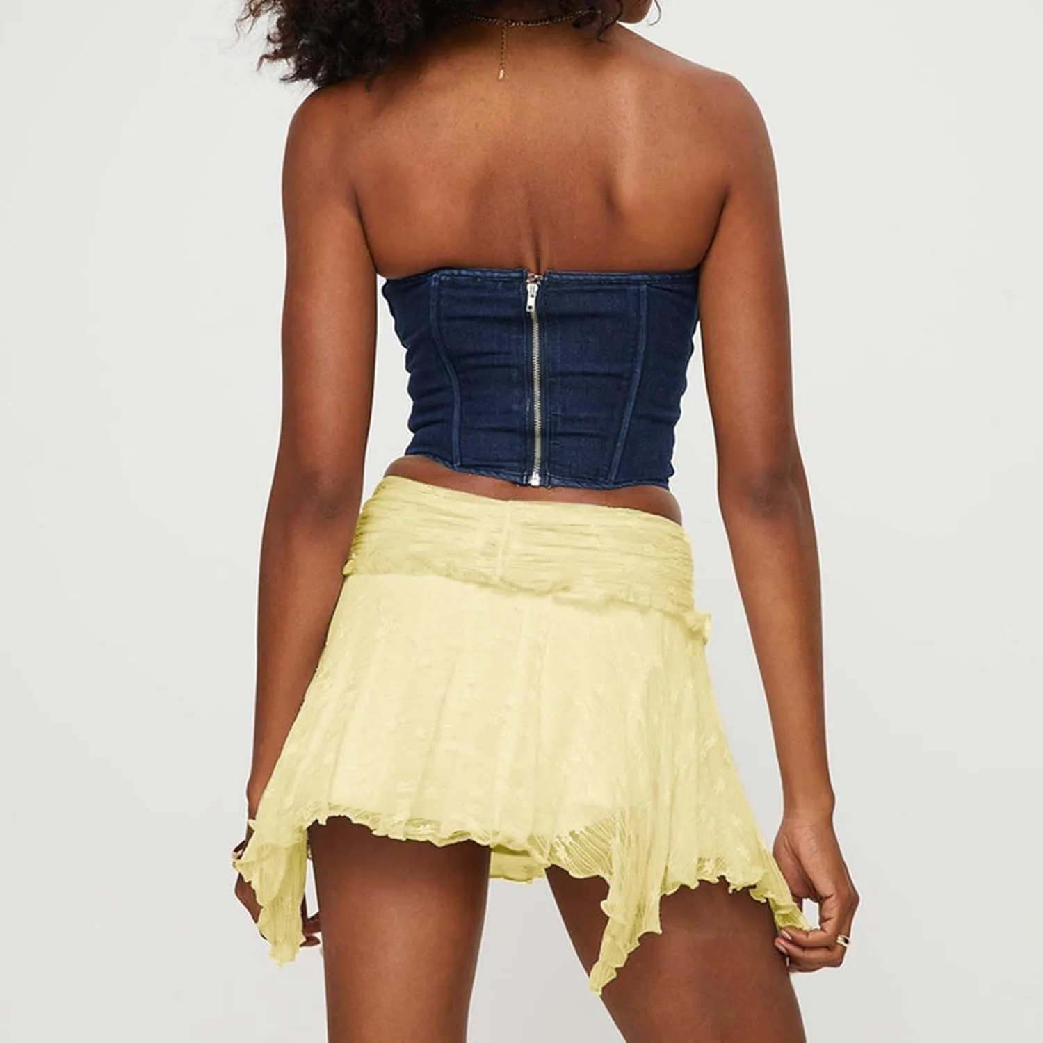 Women Y2k Lace Ruffled Half Slip Skirt Floral Low Rise Pleated Layered Flowy Mini Skirts Aesthetic Underskirt