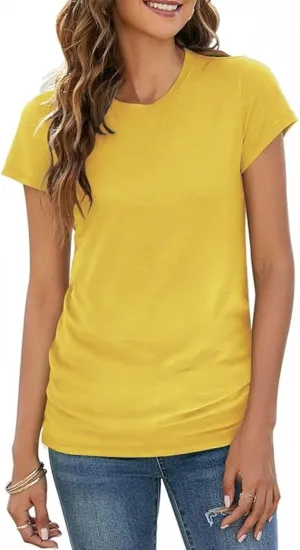 Womens 2024 Summer Tunic Tops Cotton Loose Fit Soft Basic Tees Short Sleeve Crew Neck T Shirts Casual Workout Yoga
