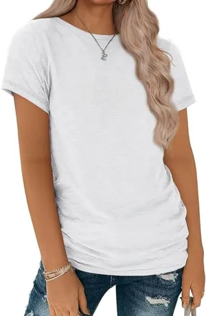 Womens 2024 Summer Tunic Tops Cotton Loose Fit Soft Basic Tees Short Sleeve Crew Neck T Shirts Casual Workout Yoga