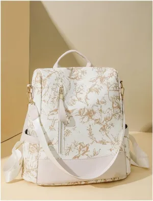 Womens Backpack  Stylish PU Leather, Convertible Shoulder/Backpack/Handbag, Lightweight Versatile (Beige)