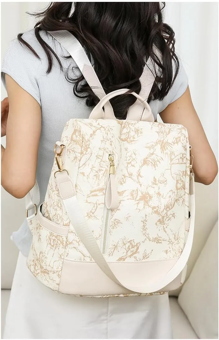 Womens Backpack  Stylish PU Leather, Convertible Shoulder/Backpack/Handbag, Lightweight Versatile (Beige)