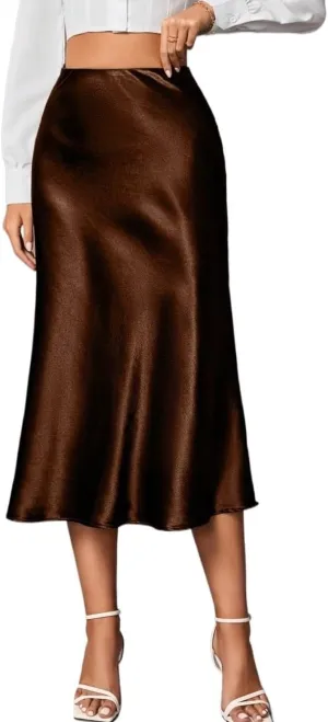 Women's Basic Zipper Regular Fit Women's Medium Length Midi Skirt High Waist Elegant Casual Skirts
