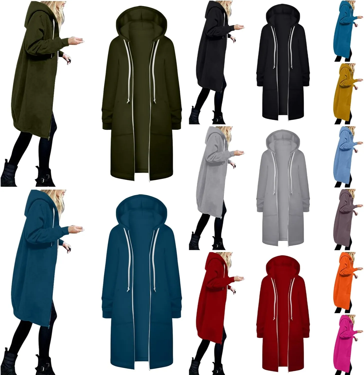 Womens Casual Zip Up Hoodies Fleece Tunic Long Sweatshirts Fall Winter Windproof Hooded Jacket Outerwear with Pockets
