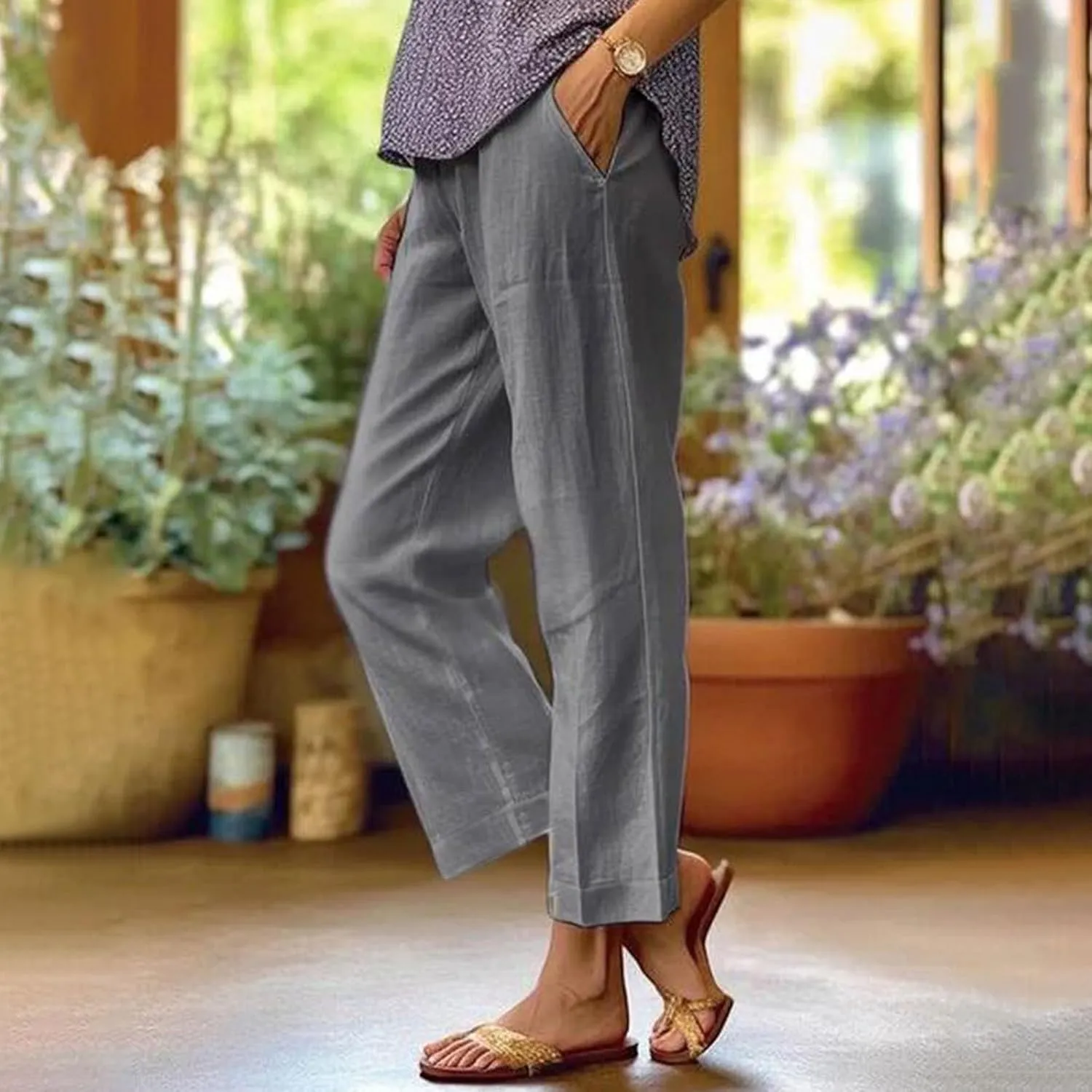 Womens Cotton Linen Wide Leg Pants Drawstring Elastic Loose Fit Casual Trousers Beach 2025 Summer Yoga Pants
