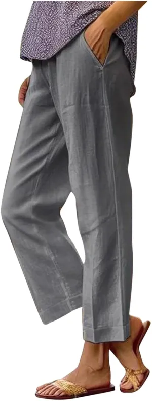 Womens Cotton Linen Wide Leg Pants Drawstring Elastic Loose Fit Casual Trousers Beach 2025 Summer Yoga Pants