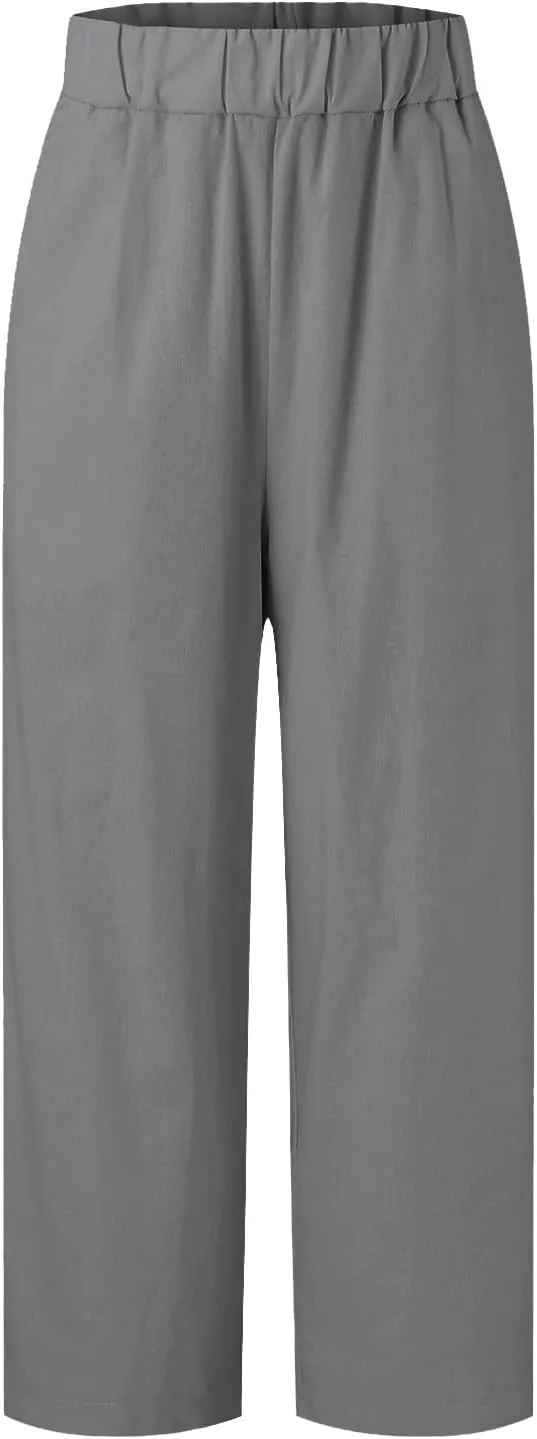 Womens Cotton Linen Wide Leg Pants Drawstring Elastic Loose Fit Casual Trousers Beach 2025 Summer Yoga Pants