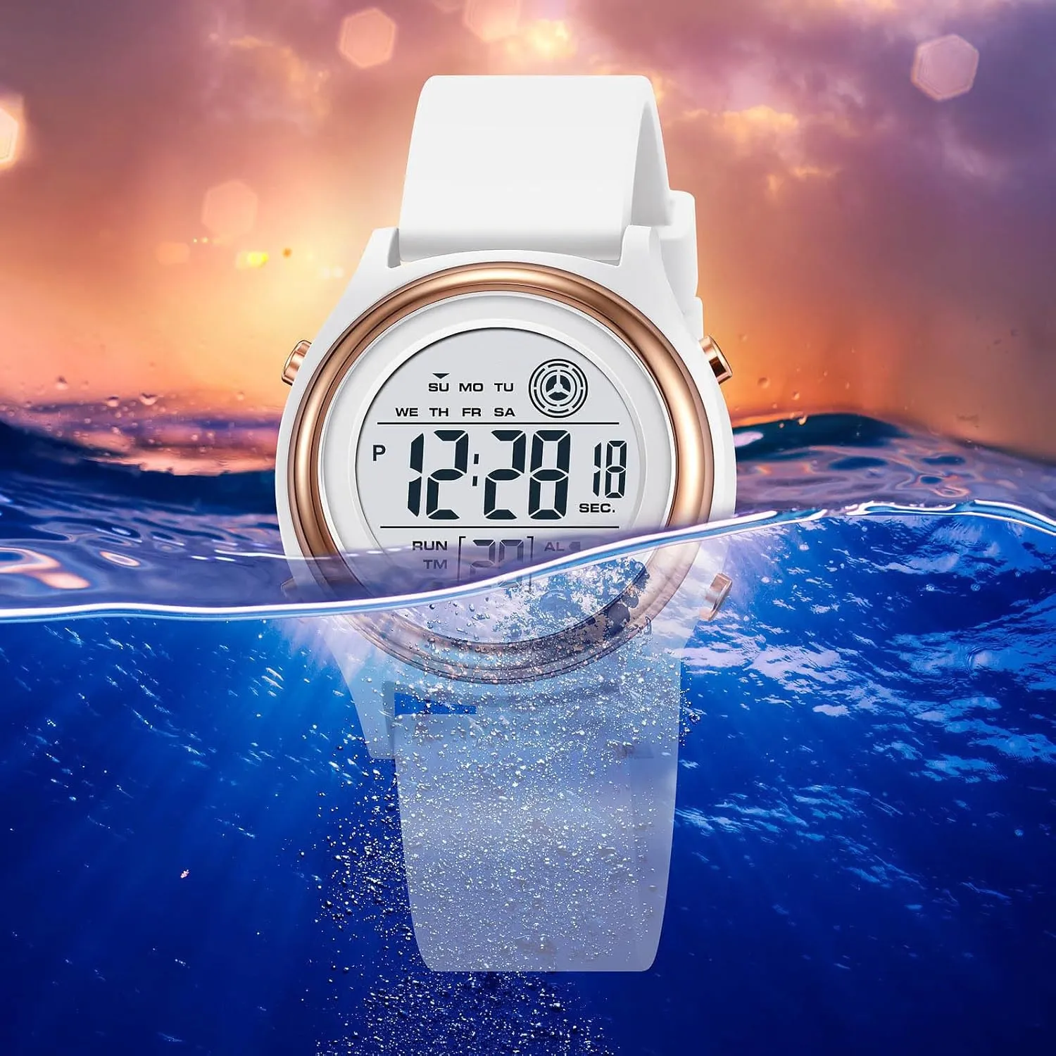 Womens Digital Watches LED Screen Silicone Strap Watch Military Multifunction Waterproof Alarm Stopwatch LED Backlight Outdoor Sports Watch
