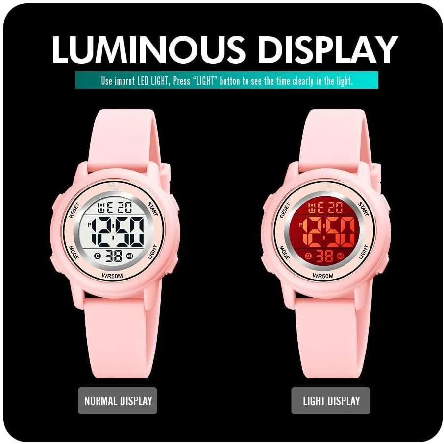 Womens Digital Watches LED Screen Silicone Strap Watch Military Multifunction Waterproof Alarm Stopwatch LED Backlight Outdoor Sports Watch