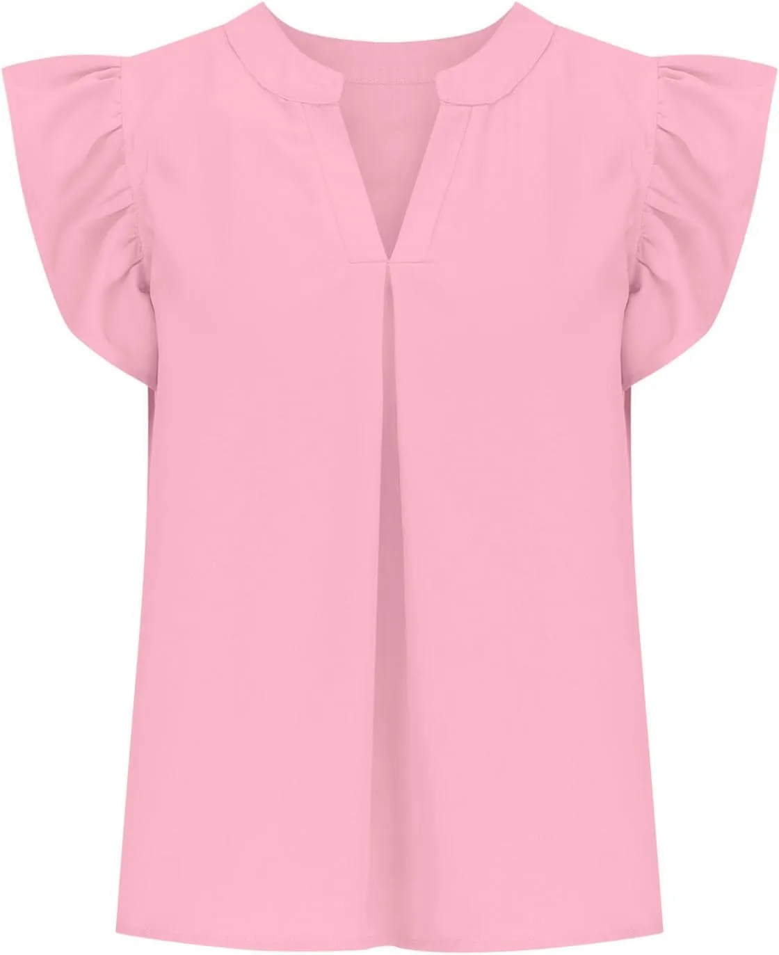 Womens Dressy Casual Tops Ruffle Short Sleeve T Shirts V Neck Solid Tunic Summer Cute Elegant Business Work Blouses