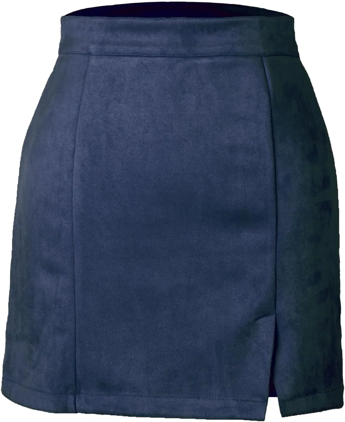Womens Faux Suede Mini Skirt with Slit Hem, High Waisted Side Split Bodycon Short Skirt Zipper Back Sexy Work Skirts