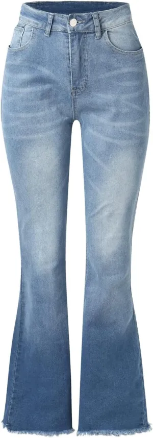 Womens Flared Jeans High Waist Stretch Wide Leg Denim Pants Casual Trendy Daily Wear Classic Trousers with Pockets