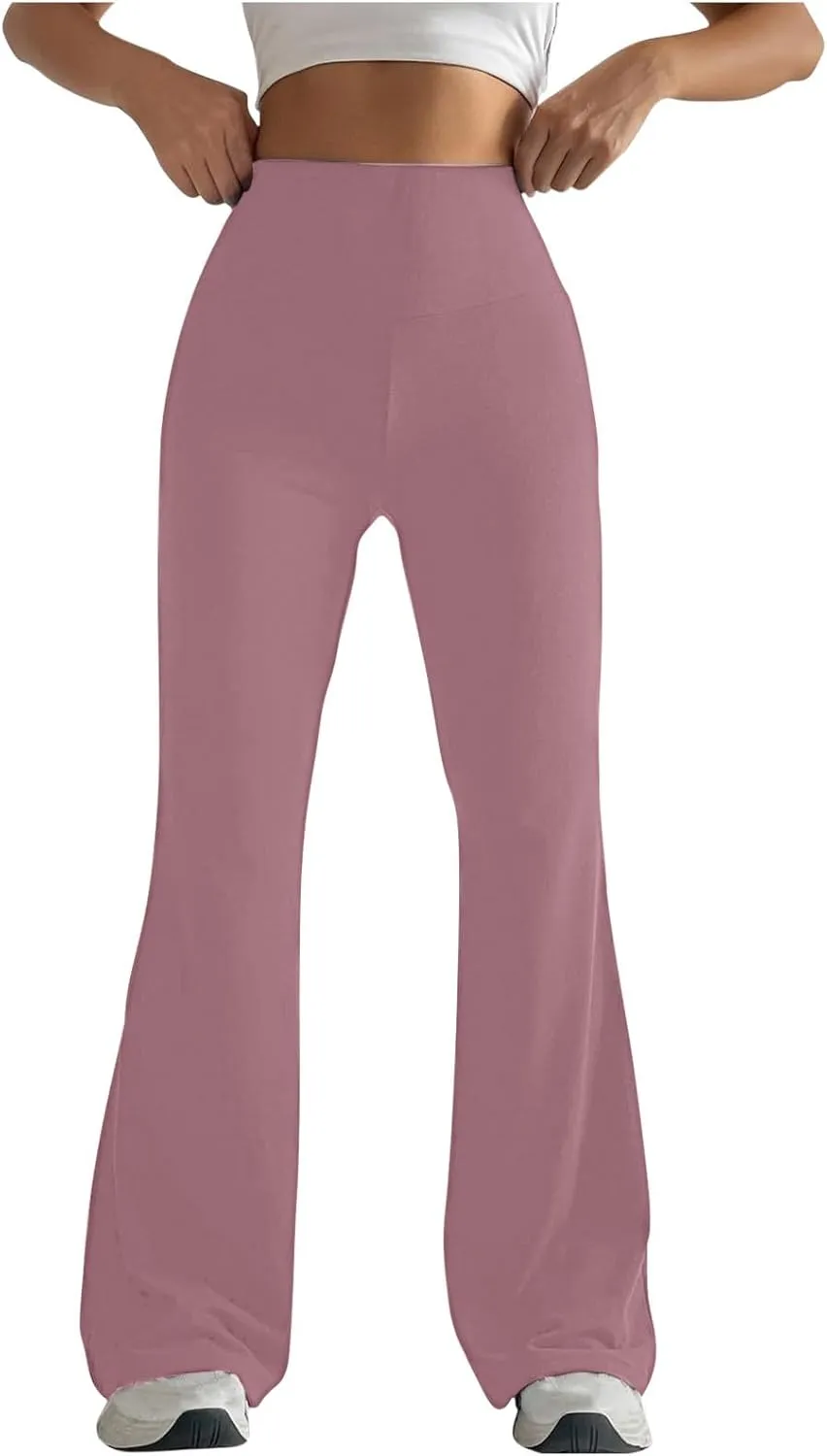 Women's High Waist Yoga Pants Solid Color Flared Trousers Boohoo Straight Leg Stretch Summer Pant for Workout