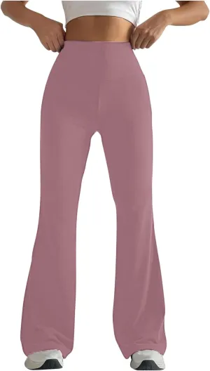 Women's High Waist Yoga Pants Solid Color Flared Trousers Boohoo Straight Leg Stretch Summer Pant for Workout