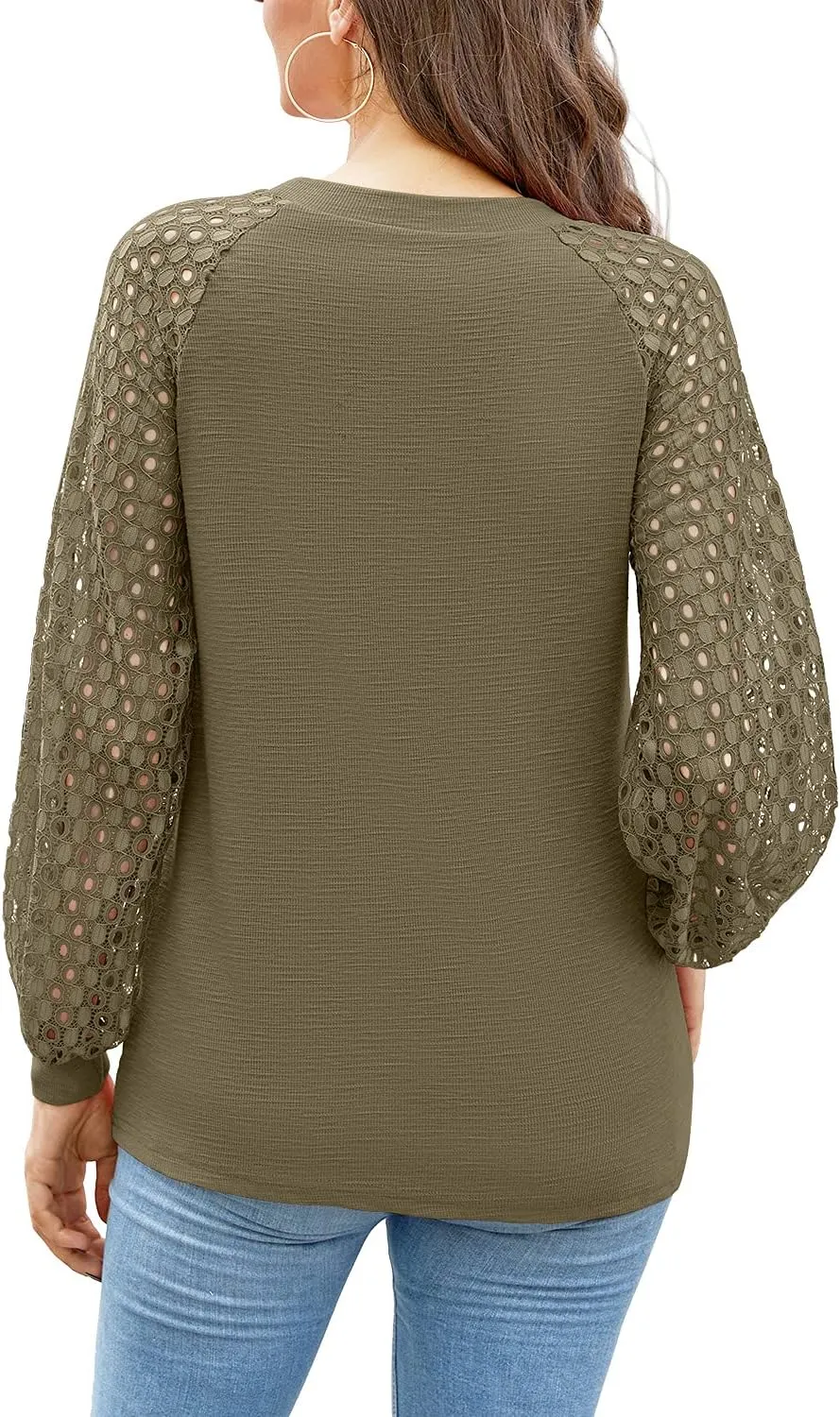 Womens Long/Short Sleeve Tops Lace Shirt Casual Loose T Shirts Blouses