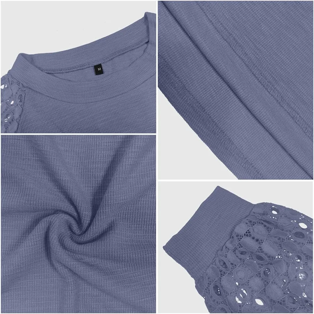 Womens Long/Short Sleeve Tops Lace Shirt Casual Loose T Shirts Blouses