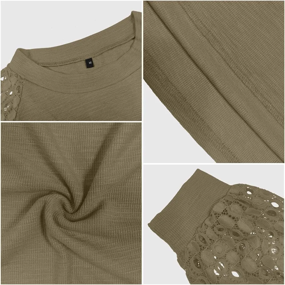 Womens Long/Short Sleeve Tops Lace Shirt Casual Loose T Shirts Blouses
