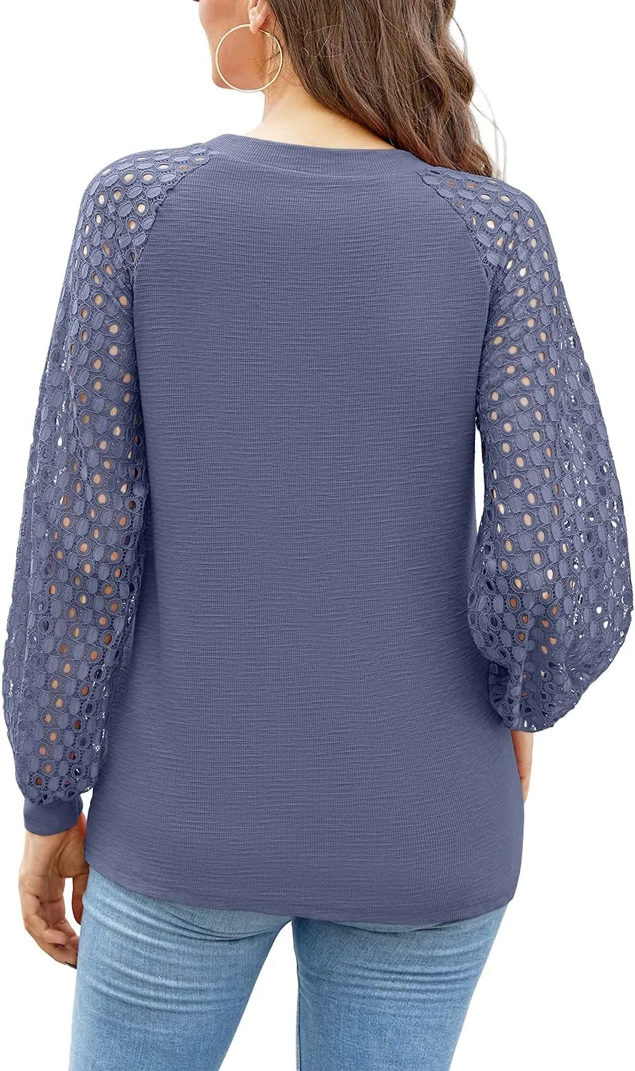 Womens Long/Short Sleeve Tops Lace Shirt Casual Loose T Shirts Blouses