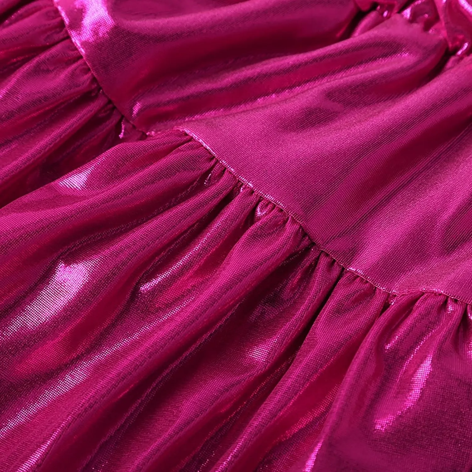 Womens Mini Skirt Pleated Flared Skater Skirt Metallic Shiny Layered Ruffle Hem Mini Skirt Halloween Rave Skirts
