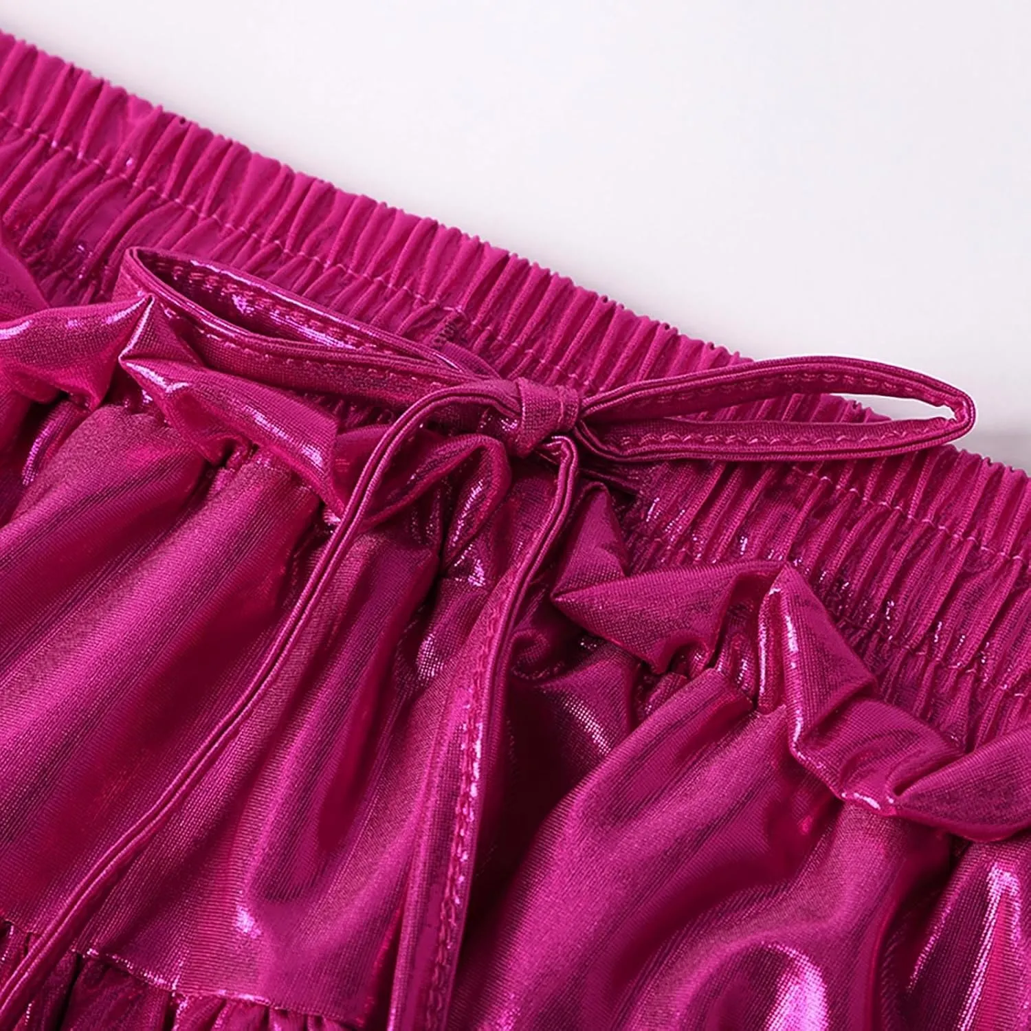 Womens Mini Skirt Pleated Flared Skater Skirt Metallic Shiny Layered Ruffle Hem Mini Skirt Halloween Rave Skirts