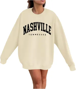 Women's Nashville Tennessee Country Sweatshirts Round Neck Workou Sports Sweaters Loose Fit Hoodies Essential Y2K