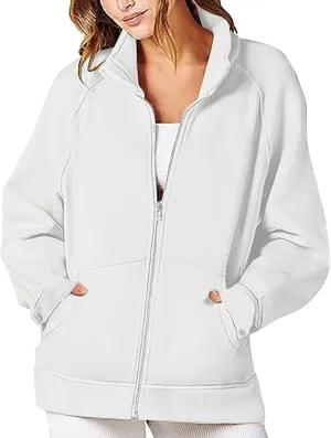 Womens Oversized Sweatshirts No Hood Long Sleeve Zipper Fleece Sweatshirt Jackets Pullovers Comfort Trendy Clothes