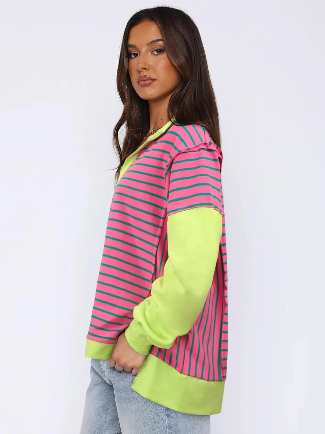 Womens Oversized Sweatshirts Striped Hoodies Trendy Clothes