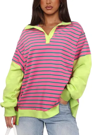 Womens Oversized Sweatshirts Striped Hoodies Trendy Clothes