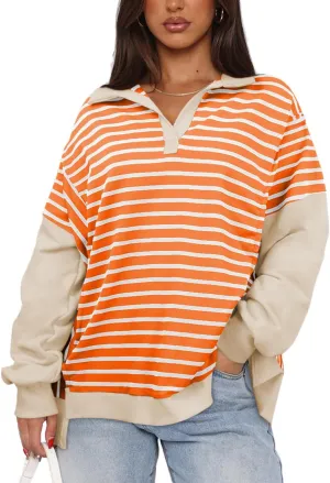 Womens Oversized Sweatshirts Striped Hoodies Trendy Clothes