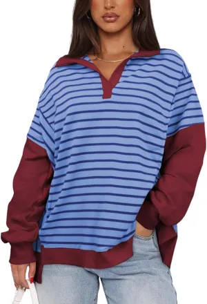 Womens Oversized Sweatshirts Striped Hoodies Trendy Clothes