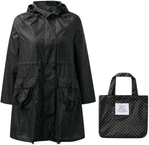 Womens Packable Rain Jacket Waterproof Long Trench Coats with Hood Polka Dot Hooded Raincoat Lightweight Windbreaker