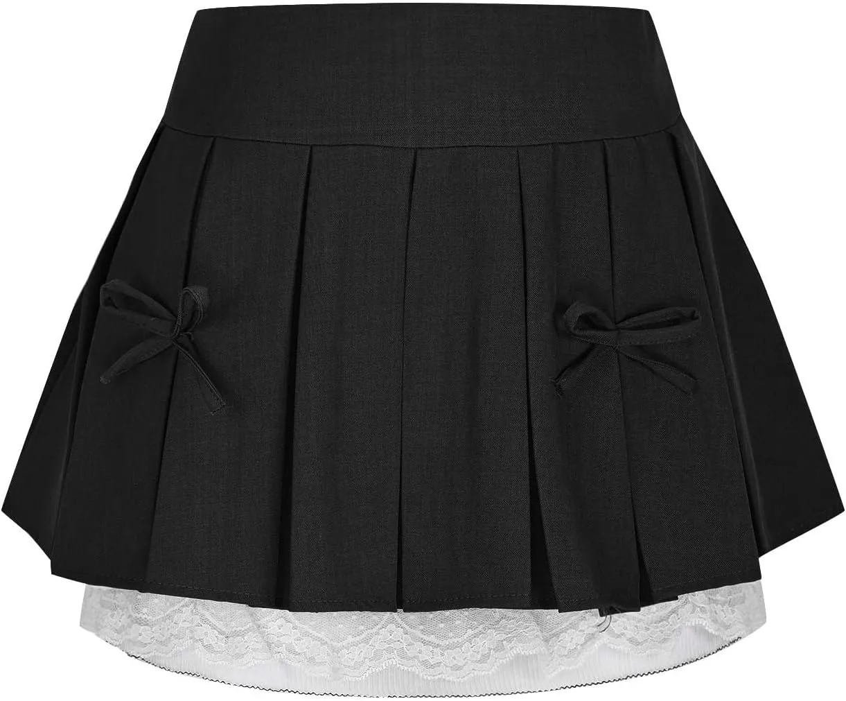 Women's Pleated Mini Skirts Sexy Lace Ruffle Short Skirt Elastic Waist Y2k Skort A Linen Basic School Skorts