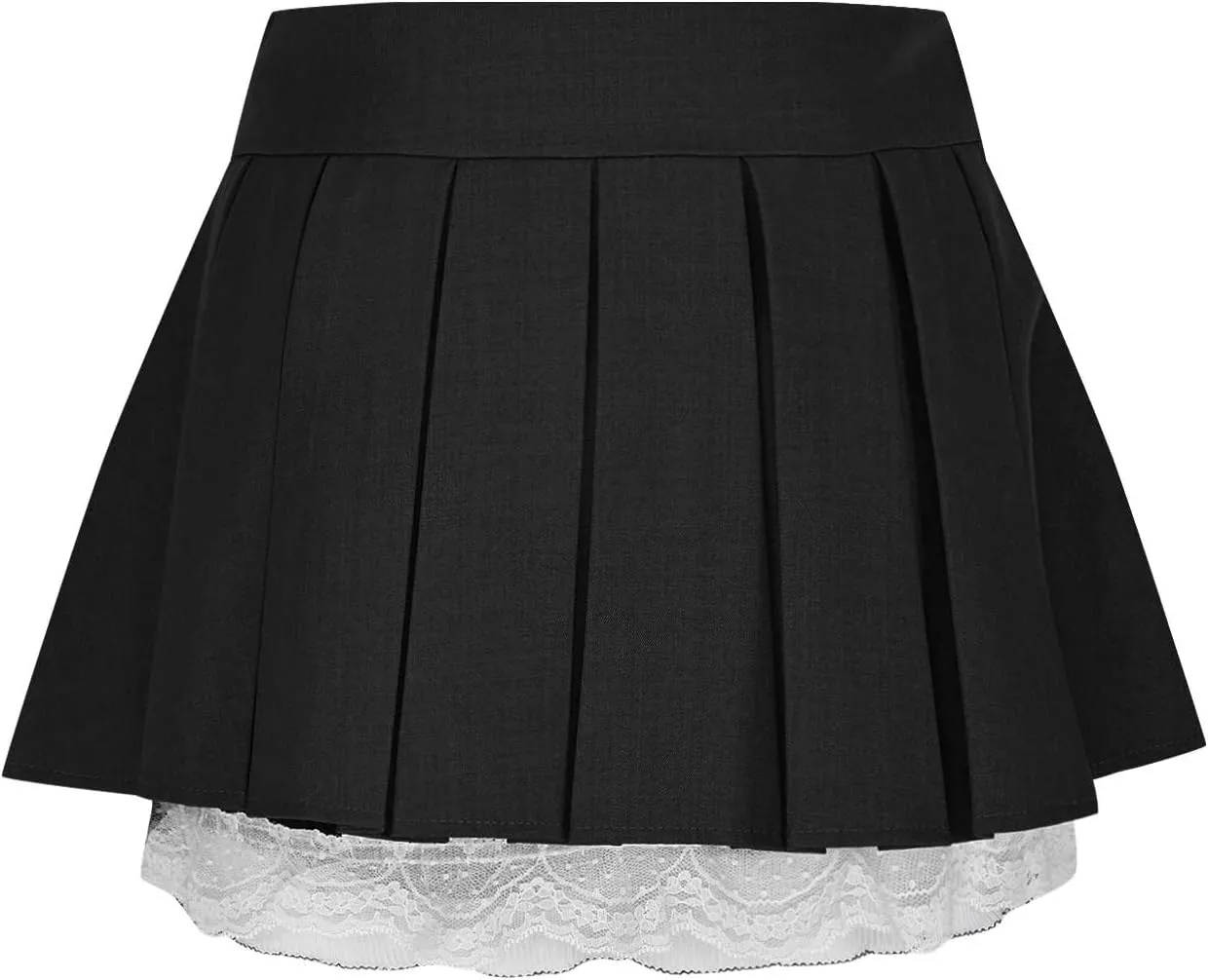 Women's Pleated Mini Skirts Sexy Lace Ruffle Short Skirt Elastic Waist Y2k Skort A Linen Basic School Skorts