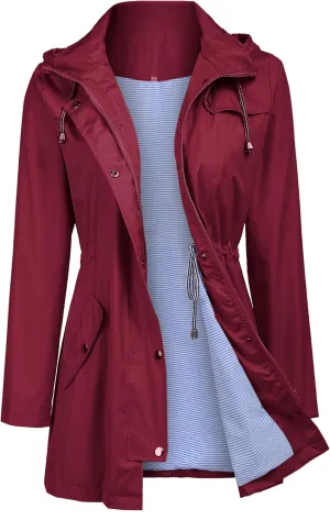 Women's Raincoats Windbreaker Rain Jacket Waterproof Lightweight Outdoor Hooded Trench Coats S-XXL