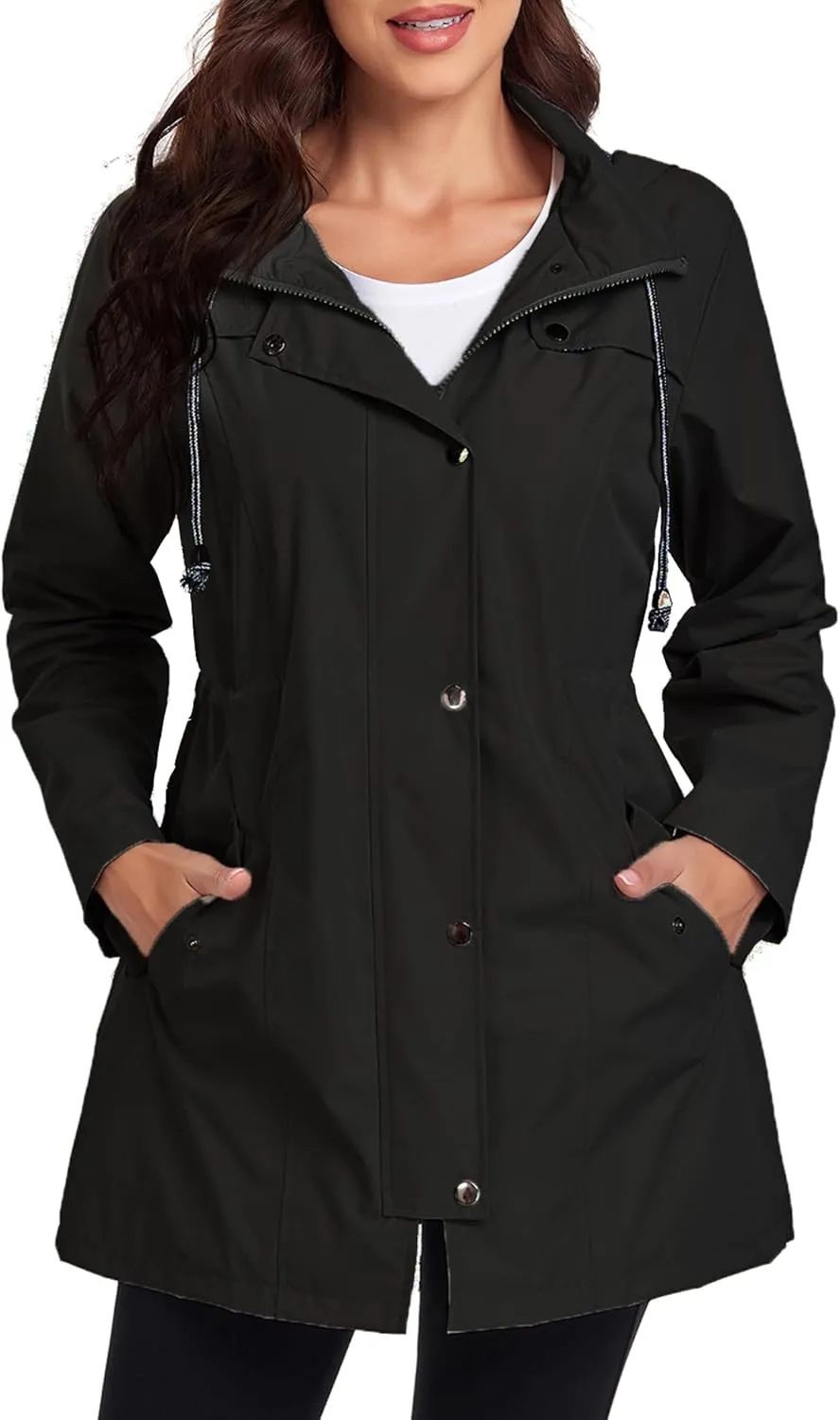 Women's Raincoats Windbreaker Rain Jacket Waterproof Lightweight Outdoor Hooded Trench Coats S-XXL