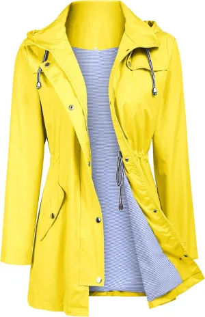 Women's Raincoats Windbreaker Rain Jacket Waterproof Lightweight Outdoor Hooded Trench Coats S-XXL