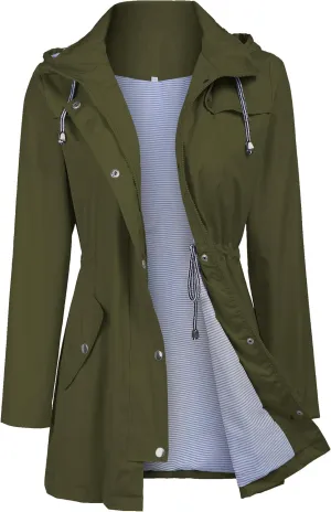 Women's Raincoats Windbreaker Rain Jacket Waterproof Lightweight Outdoor Hooded Trench Coats S-XXL