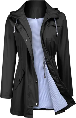 Women's Raincoats Windbreaker Rain Jacket Waterproof Lightweight Outdoor Hooded Trench Coats S-XXL
