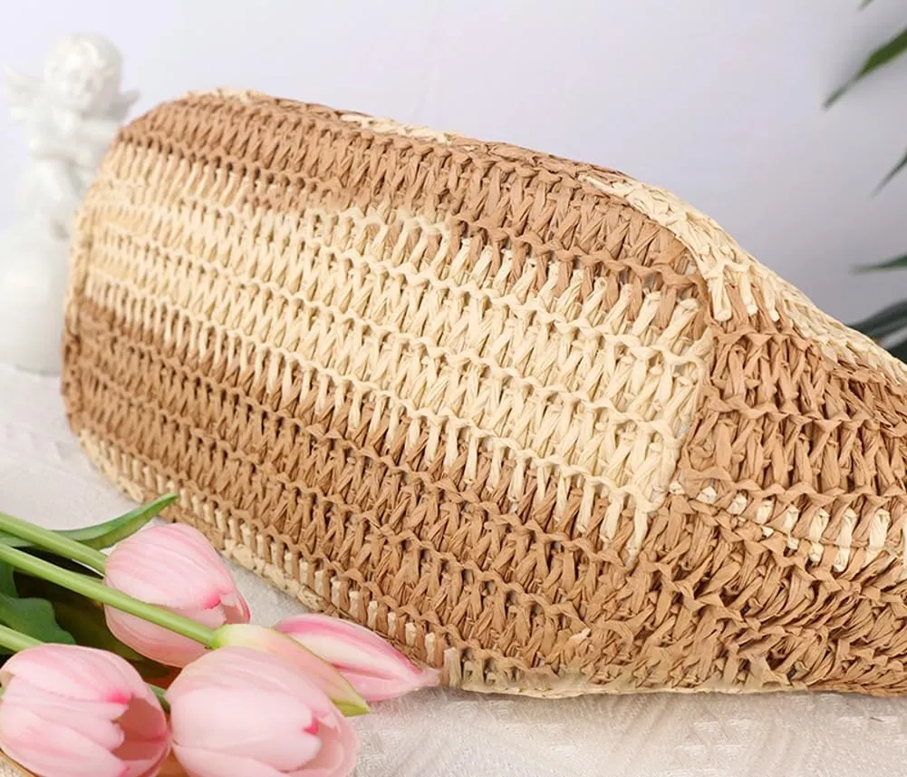 Womens Striped Straw Hobo Bag Handwoven Summer Beach Handbag Tote Bag Fashion Large Straw Shoulder Bags