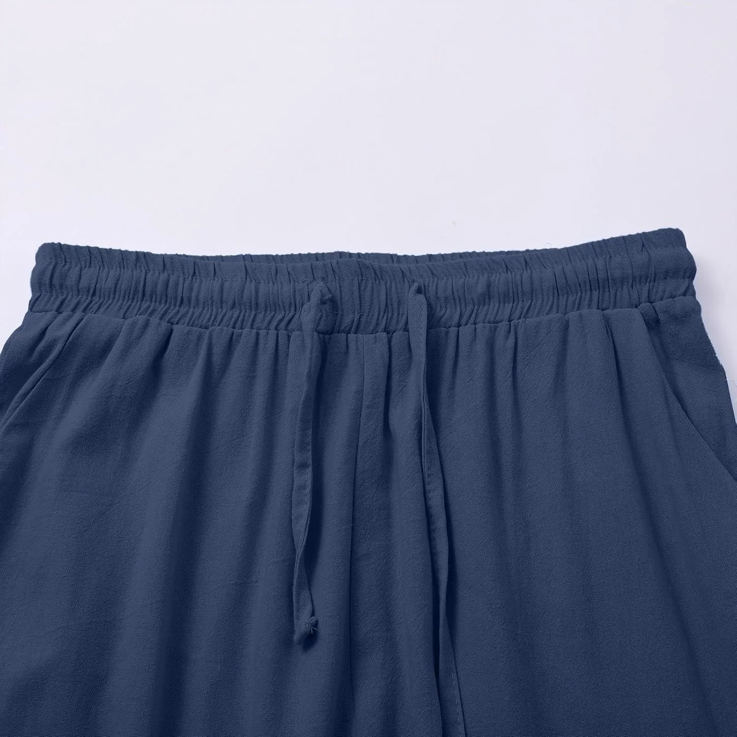 Womens Summer Pure Cotton Linen Pant Drawstring Waist Straight Pants Casual Loose Baggy Comfortable Trousers
