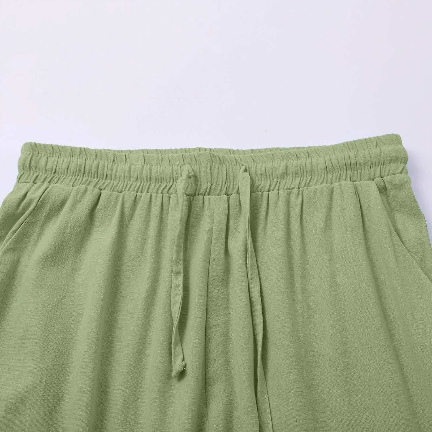 Womens Summer Pure Cotton Linen Pant Drawstring Waist Straight Pants Casual Loose Baggy Comfortable Trousers