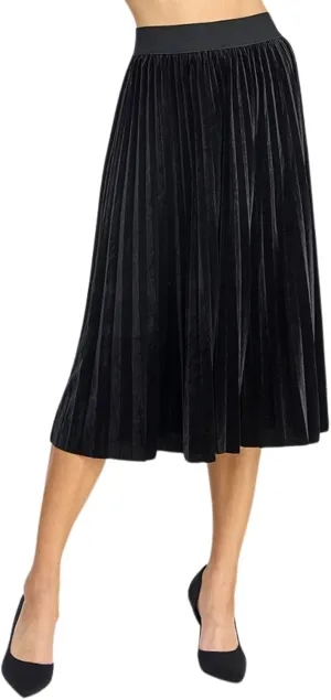 Womens Velvet Pleats Skirt Elastic-Waist A Line Midi Skirts Party Metallic Shiny Skirt