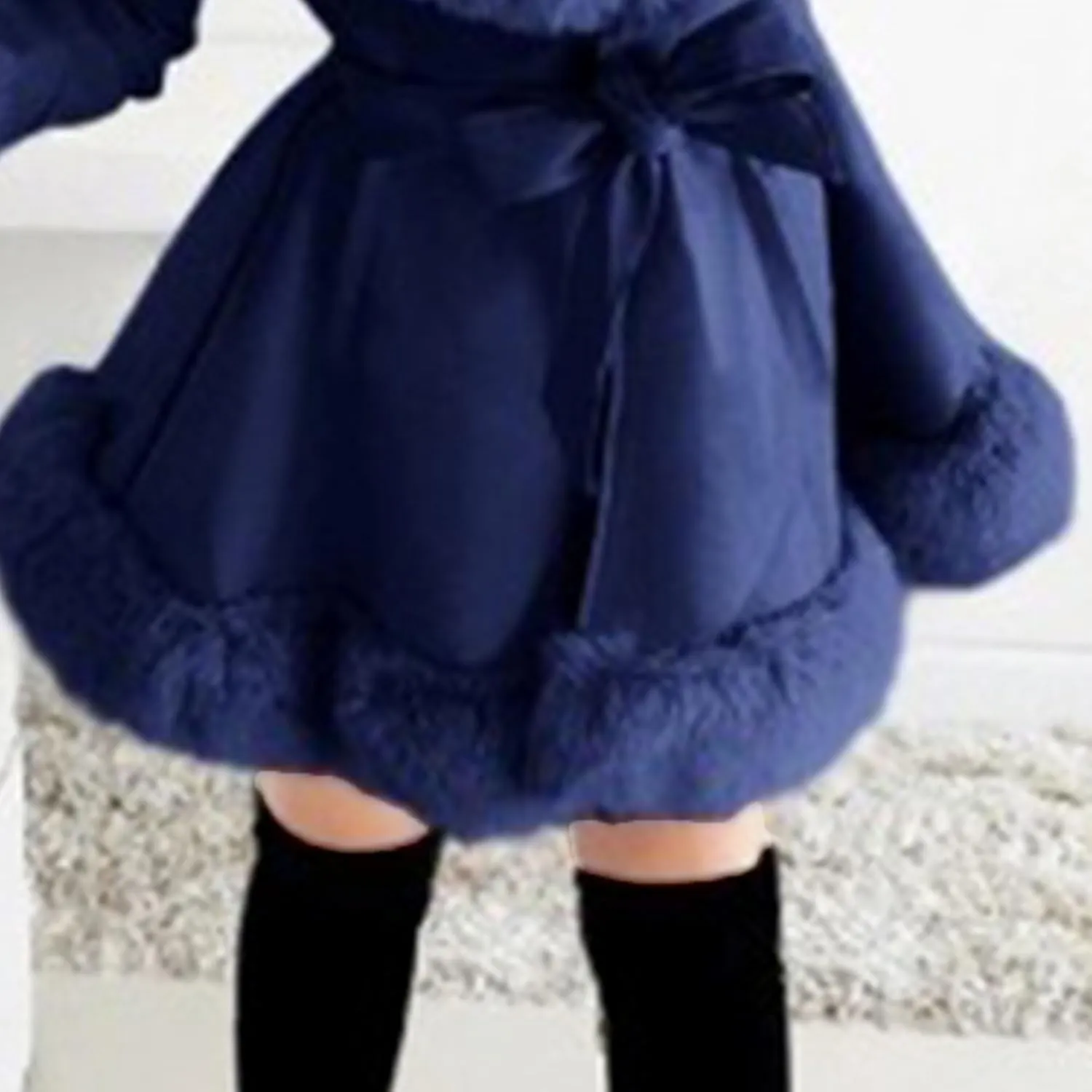 Women's Winter Warm Ruffled Hooded Coat Waist Faux Leather Trench Hood Coat Length Thick Faux Lamb Jacket Coat