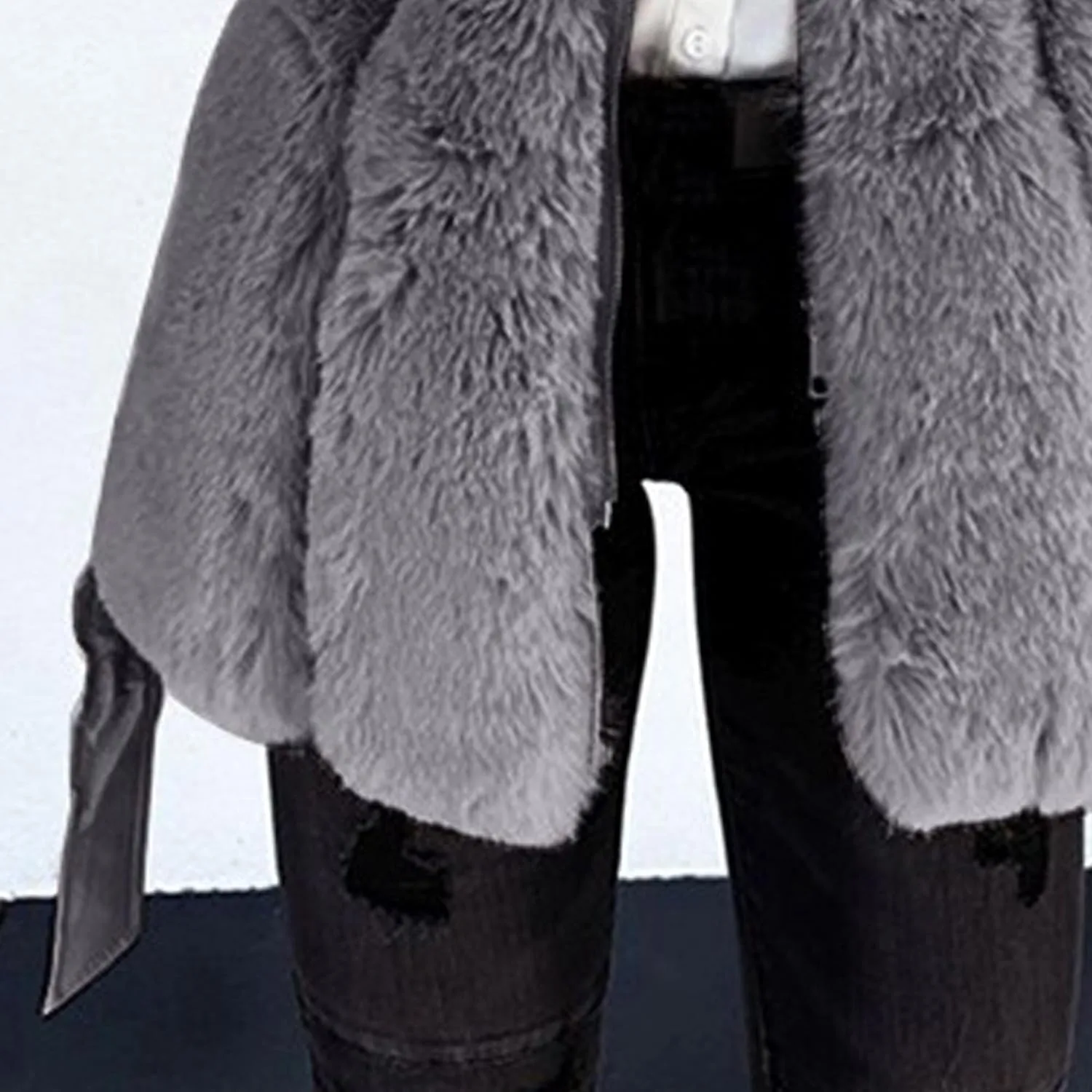 Women's Winter Warm Ruffled Hooded Coat Waist Faux Leather Trench Hood Coat Length Thick Faux Lamb Jacket Coat