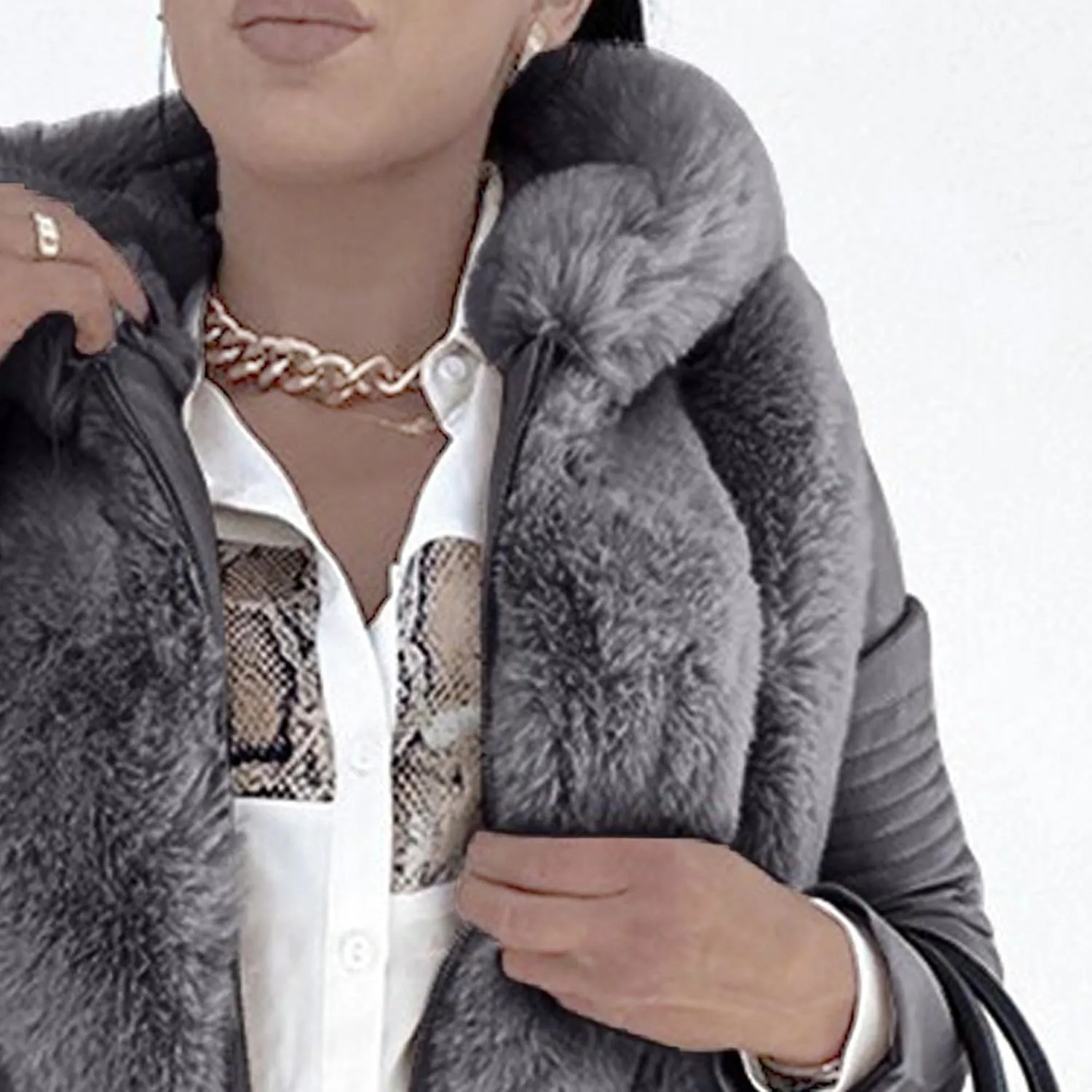 Women's Winter Warm Ruffled Hooded Coat Waist Faux Leather Trench Hood Coat Length Thick Faux Lamb Jacket Coat